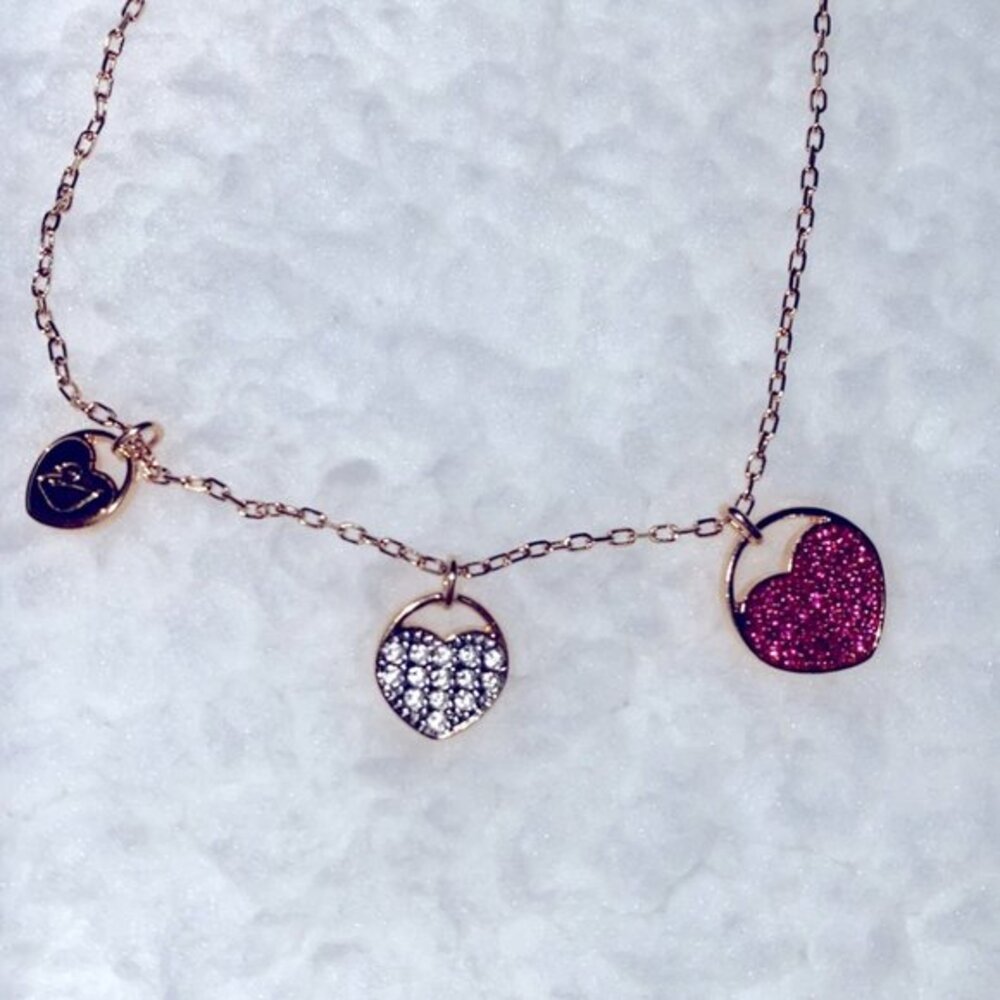 Swarovski Gorgeous Crystal Pendant Necklace  3‎ Gold Heart Cupid